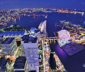 Japonia, Wyspa Honsiu, Z lotu ptaka, Zatoka Tokijska, Miasto nocą, Jokohama