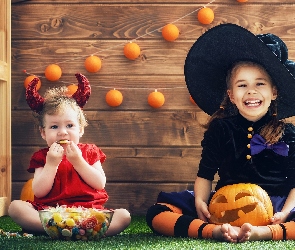 Dzieci, Dynie, Kostiumy, Dziewczynki, Halloween