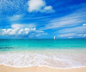 Plaża, Niebo, Turks i Caicos, Żaglówka, Morze, Bahamy, Plaża Grace Bay Beach