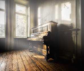Okno, Światło, Podłoga, Drewniana, Pianino