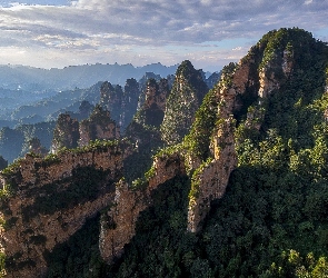 Prowincja Hunan, Chiny, Lasy, Yangjiajie Scenic Area, Rezerwat przyrody Wulingyuan, Skały, Góry Wuling Shan