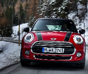 Mini Cooper D DCT, Śnieg, Droga, 2017, Czerwony