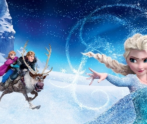 Księżniczka Elsa, Zamek, Bałwan Olaf, Kraina lodu, Frozen, Bajka, Śnieg, Renifer Sven, Anna, Kristoff, Zima