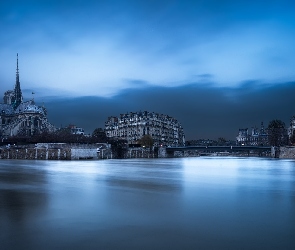 Paryż, Domy, Katedra Notre-Dame, Rzeka Sekwana, Francja