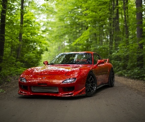 Drzewa, Droga, Czerwona, Mazda RX-7