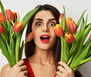 Kobieta, Wiązanki, Tulipany
