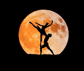 Taniec, 2D, Księżyc, Cienie, Para