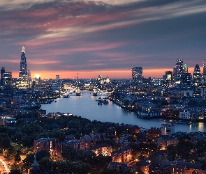 Miasto nocą, Rzeka Tamiza, Anglia, Londyn