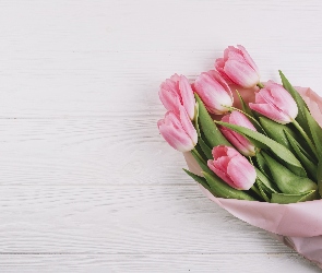 Różowe, Deski, Bukiet, Tulipany