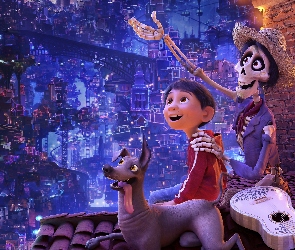 Film animowany, Coco, Gitara, Pies, Ernesto de la Cruz, Chłopiec - Miguel Rivera