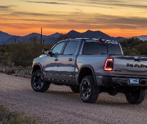 Dodge Ram 1500, Zachód Słońca, Droga, Rebel