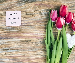 Tulipany, Dzień Matki, Karteczka, Napis, Serduszko