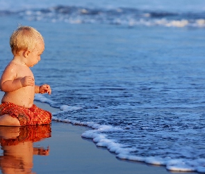 Dziecko, Chłopiec, Morze, Plaża