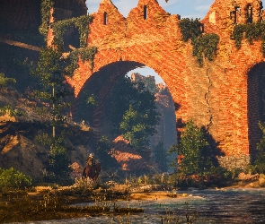 Wiedźmin 3 Dziki Gon, Ruiny, Koń, Geralt, The Witcher 3 Wild Hunt