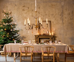Krzesła, Stół, Boże Narodzenie, Choinka