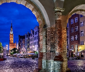 Polska, Gdańsk, Domy, Ulica, Ratusz, Brama