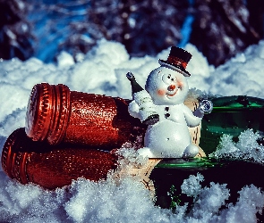 Figurka, Śnieg, Bałwanek, Śmieszny, Butelki