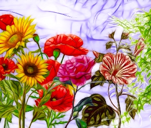 Fractalius, Liście, Kwiaty, Kolorowe
