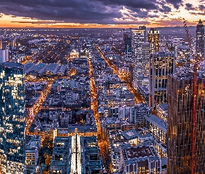 Miasto, Niemcy, Wschód słońca, Frankfurt nad Menem, Domy