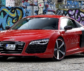 Audi R8, Graffiti, Ściana, Coupe, Czerwone