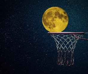 Księżyc, Noc, Gwiazdy, Kosz, Koszykówka, Pełnia księżyca
