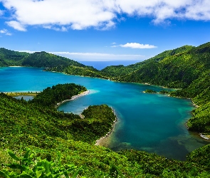 Lagoa de Fodo, Jezioro, Portugalia, Azory, Wyspa, Sao Miguel, Góry