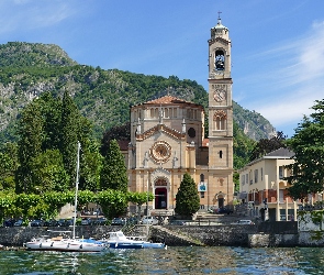 Kościół, Góra Crocione, Tremezzo, Church of San Lorenzo, Jezioro Como, Włochy, Prowincja Como