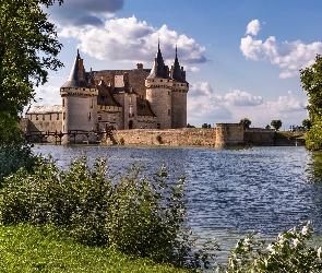 Jezioro, Most, Burgundia, Park Jezioro, Zamek, Francja, Sully Sur Loire