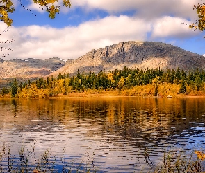 Jezioro, Drzewa, Góry, Skaliste, Jesień