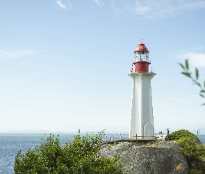 Sheringham Point Lighthouse, Latarnia morska, Kanada, Roślinność, Morze, Vancouver, Skała