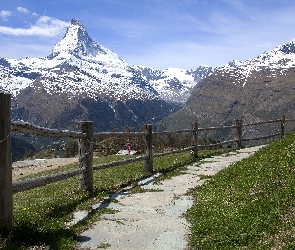 Szwajcaria, Ogrodzenie, Alpy, Góry, Szczyt Matterhorn, Droga