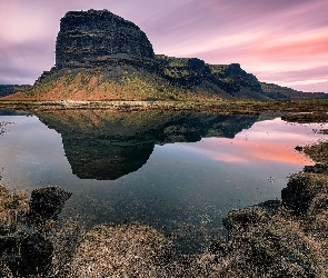 Góra, Odbicie, Jezioro, Lomagnupur, Islandia