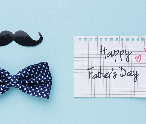 Wąsy, Napis, Dzień Ojca, Kartka, Niebieskie, Muszka, Tło, Happy Fathers Day