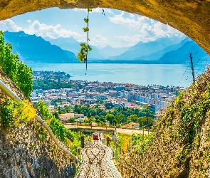 Kanton Vaud, Szwajcaria, Domy, Góry, Alpy, Jezioro Genewskie, Vevey