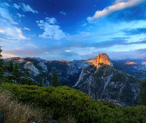 Rozświetlona, Góry, Stany Zjednoczone, Half Dome, Park Narodowy Yosemite, Kalifornia, Góra