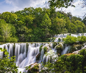 Chorwacja, Park Narodowy Krka, Skadinski, Wodospad, Drzewa, Las