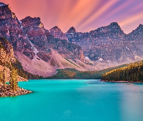 Moraine Lake, Jezioro, Alberta, Lasy, Góry, Kanada, Park Narodowy Banff