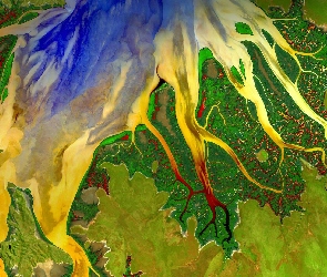 Australia, Stan Australia Zachodnia, Zatoka Cambridge Gulf, Zdjęcie z satelity, Rzeka, Ord River