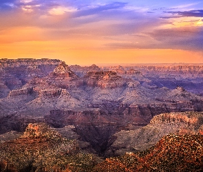 Arizona, Wschód słońca, Grand Canyon, Park Narodowy Wielkiego Kanionu, Stany Zjednoczone
