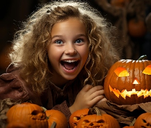 Halloween, Dynie, Uśmiechnięta, Dziewczynka