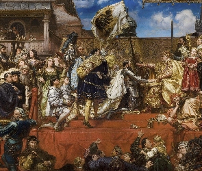 Jan Matejko, Zygmunt I Stary, Reprodukcja obrazu, Król, Albrecht Hohenzollern, Hołd pruski 1525, Kraków, Książę