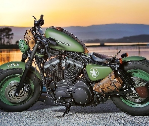 Wojskowy, Zielony, Motocykl, Harley-Davidson Sportster Iron 883