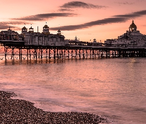 Eastbourne Pier, Morze, Molo, Restauracja, Eastbourne, Kawiarnia, Anglia, Wschód słońca