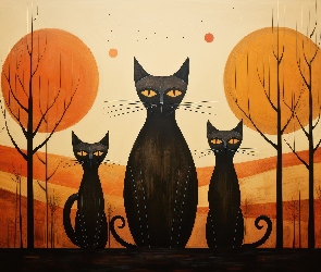 Koty, Czarne, Grafika, Trzy
