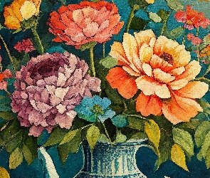Wazon, Bukiet kwiatów, Obraz, Malarstwo