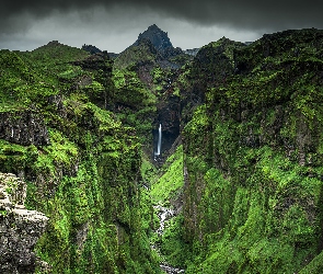 Wodospad, Skały, Islandia, Kanion Mulagljufur