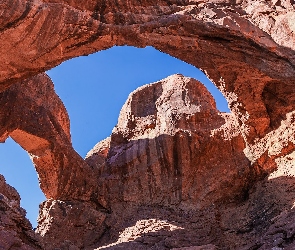 Double Arch, Niebo, Skały, Łuk, Utah, Kanion, Stany Zjednoczone, Park Narodowy Arches