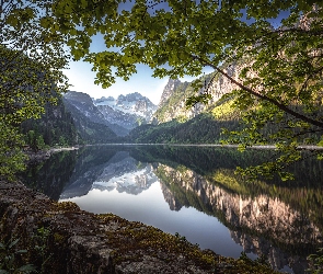Drzewa, Gosausee, Góry, Austria, Dachstein, Jezioro