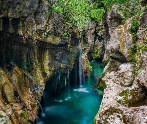 Rzeka Socza, Słowenia, Skały, Wąwóz, Triglavski Park Narodowy