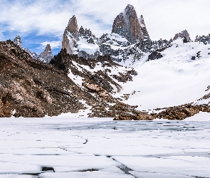 Zima, Jezioro, Park Narodowy Los Glaciares, Szczyt Fitz Roy, Patagonia, Góry, Argentyna, Laguna de los Tres